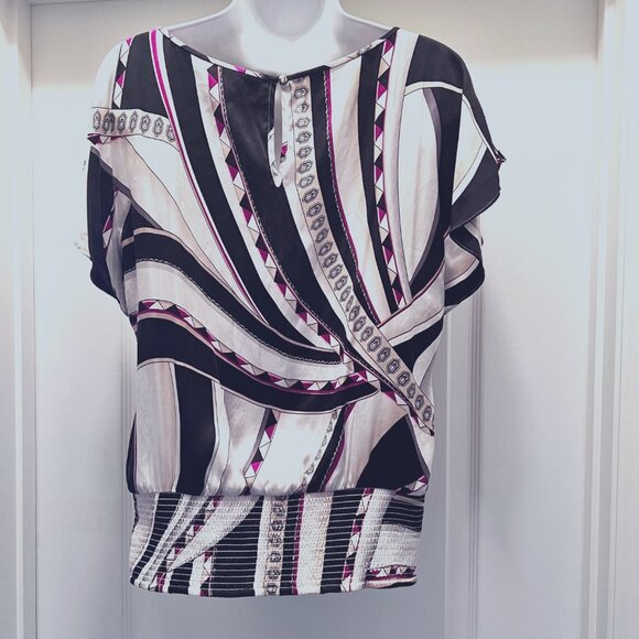 White House Black Market Silk Stretch Fitted Waist Cut Out Shoulder-Small-Short - Picture 8 of 15